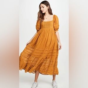 Free People Let’s Be Friends Midi Dress Mustard Yellow Size S